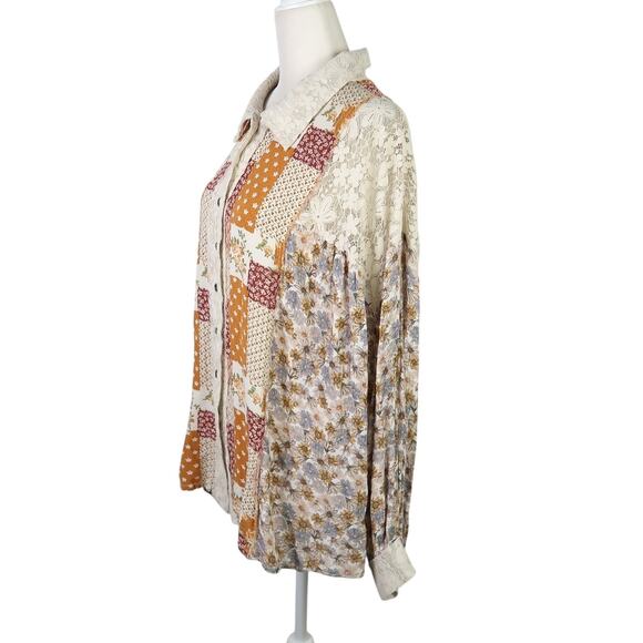 POL Toffee Floral and Lace Patchwork Button Down Shirt M - Picture 2 of 10